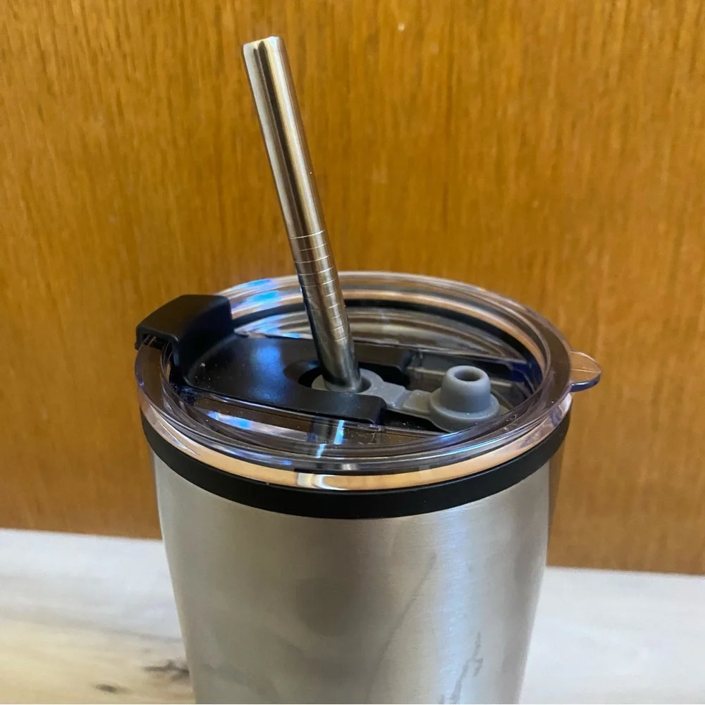NEW! Hot Or Cold Metal Tumbler With Metal Straw - 20 Fl. Oz.
